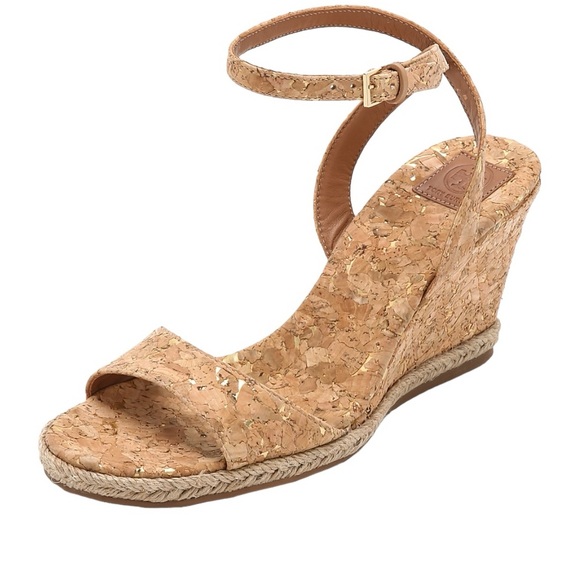 Tory Burch Shoes - Tory Burch Marion Gold Metallic Cork Wedge Sandals Size 10 M